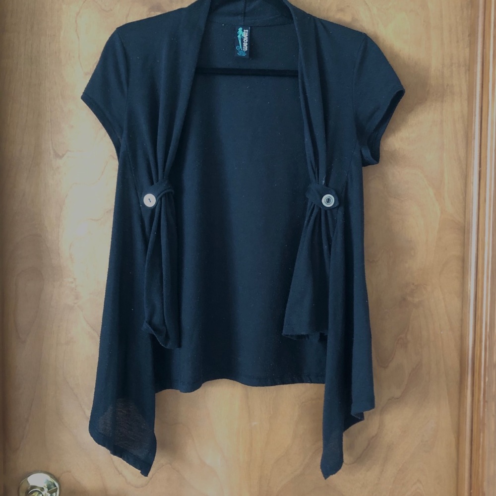 Black Cap Sleeve Cardigan with Botton Details